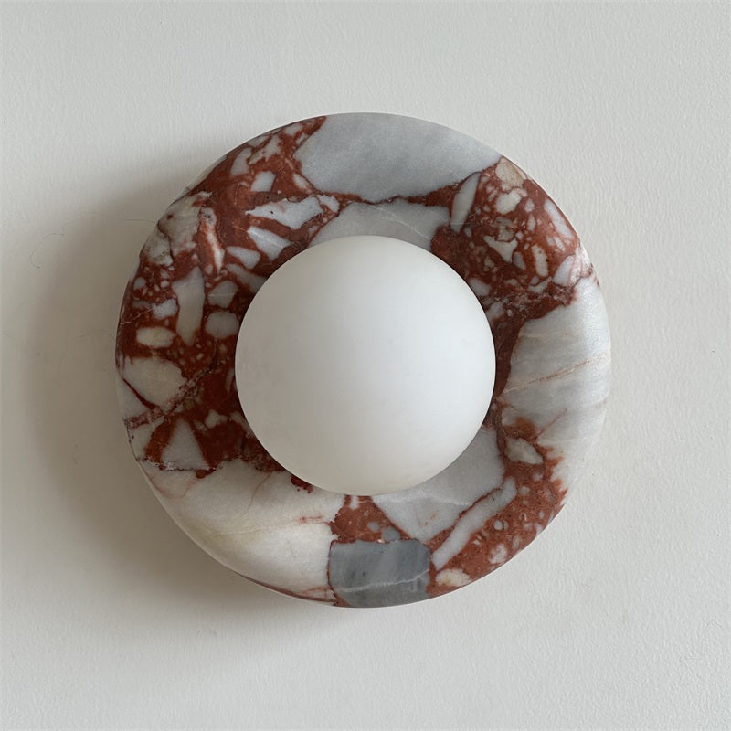 Round Marble Wall Light with Opal Glass Globe - Arrielight