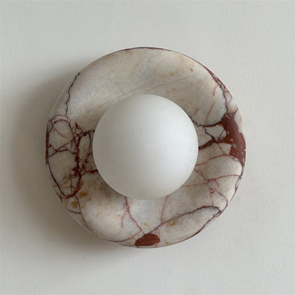 Round Marble Wall Light with Opal Glass Globe - Arrielight