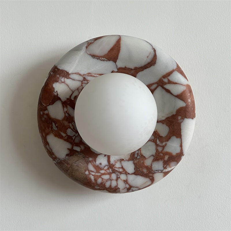 Round Marble Wall Light with Opal Glass Globe - Arrielight