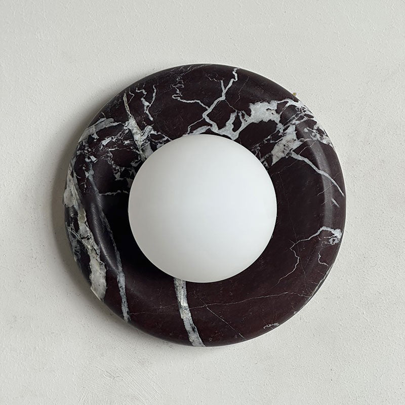 Round Marble Wall Light with Opal Glass Globe - Arrielight