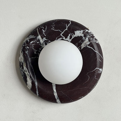 Round Marble Wall Light with Opal Glass Globe - Arrielight