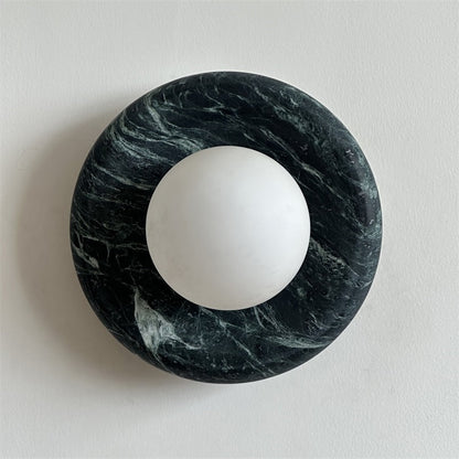 Round Marble Wall Light with Opal Glass Globe - Arrielight
