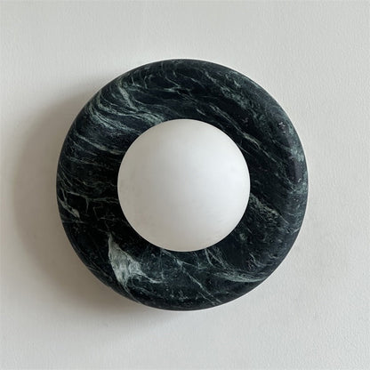 Round Marble Wall Light with Opal Glass Globe - Arrielight