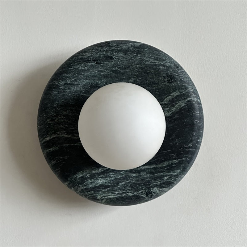 Round Marble Wall Light with Opal Glass Globe - Arrielight