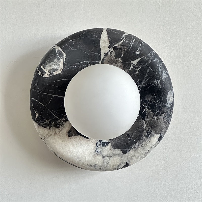 Round Marble Wall Light with Opal Glass Globe - Arrielight