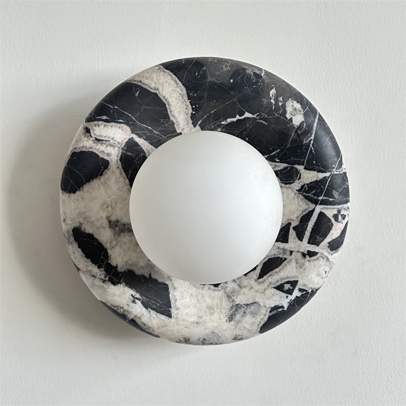 Round Marble Wall Light with Opal Glass Globe - Arrielight