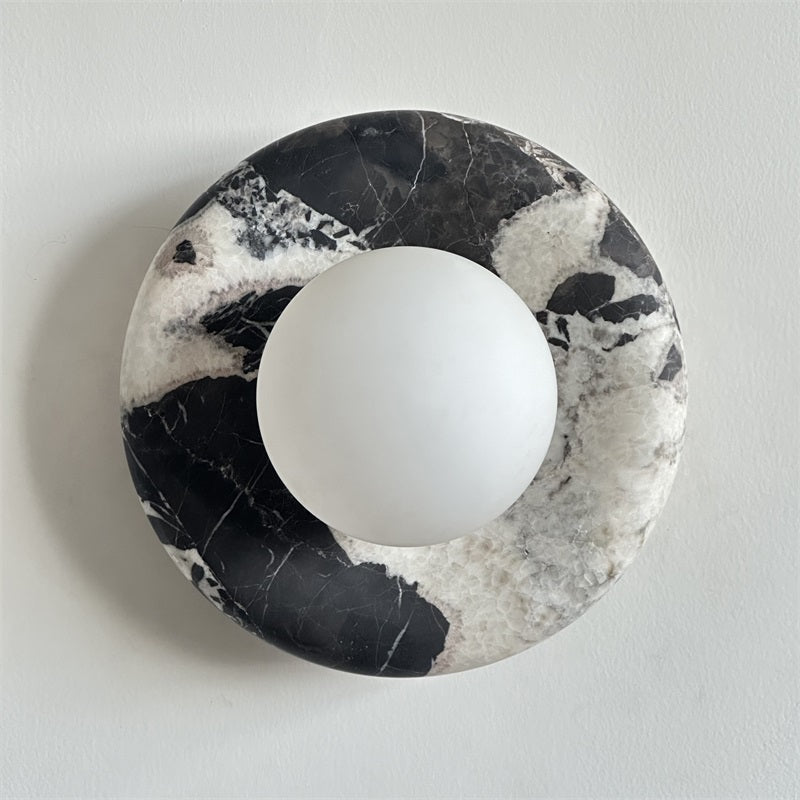 Round Marble Wall Light with Opal Glass Globe - Arrielight