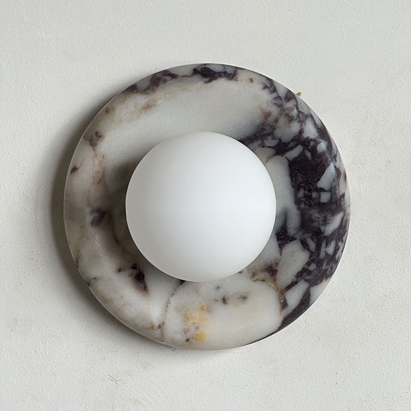 Round Marble Wall Light with Opal Glass Globe - Arrielight