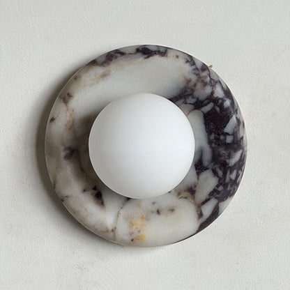 Round Marble Wall Light with Opal Glass Globe - Arrielight