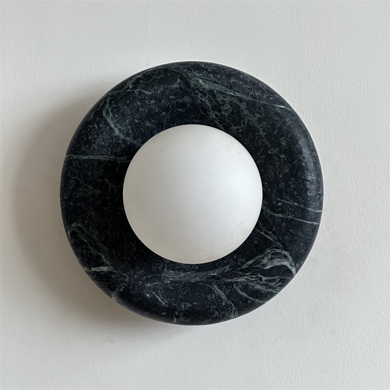 Round Marble Wall Light with Opal Glass Globe - Arrielight