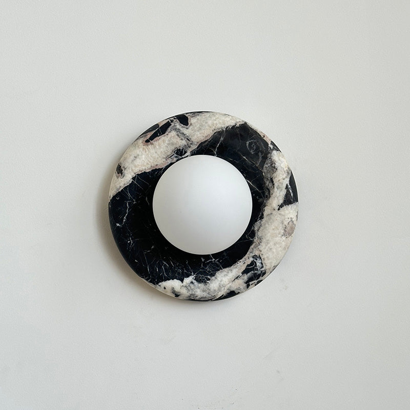 Round Marble Wall Light with Opal Glass Globe - Arrielight