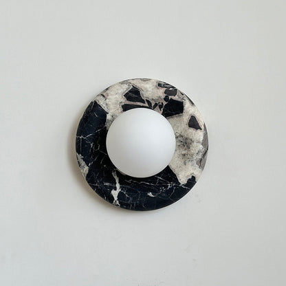 Round Marble Wall Light with Opal Glass Globe - Arrielight