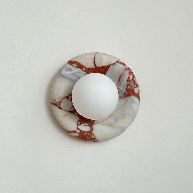 Round Marble Wall Light with Opal Glass Globe - Arrielight