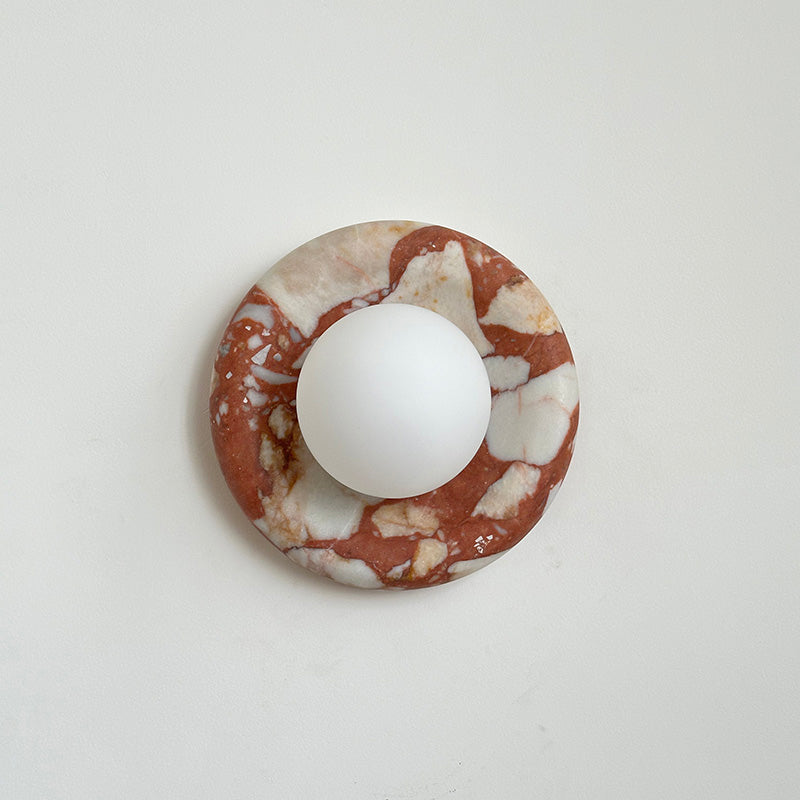 Round Marble Wall Light with Opal Glass Globe - Arrielight
