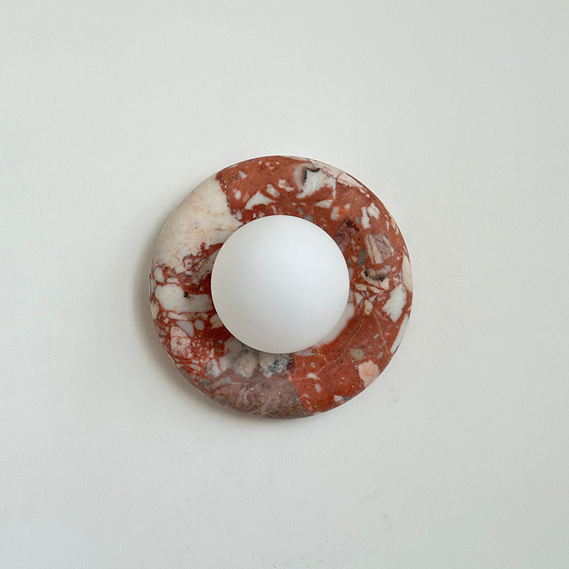 Round Marble Wall Light with Opal Glass Globe - Arrielight