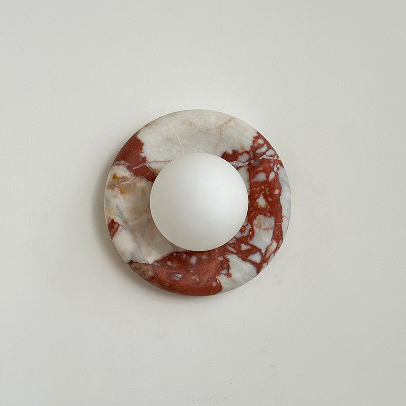 Round Marble Wall Light with Opal Glass Globe - Arrielight