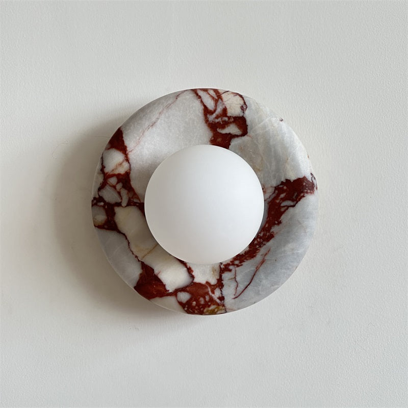Round Marble Wall Light with Opal Glass Globe - Arrielight