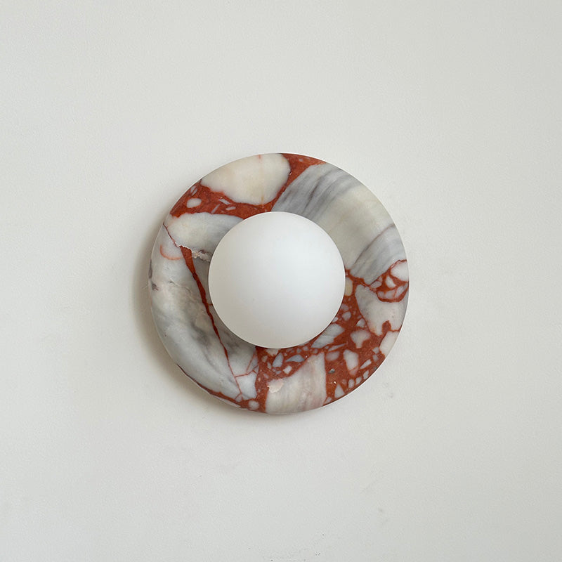 Round Marble Wall Light with Opal Glass Globe - Arrielight