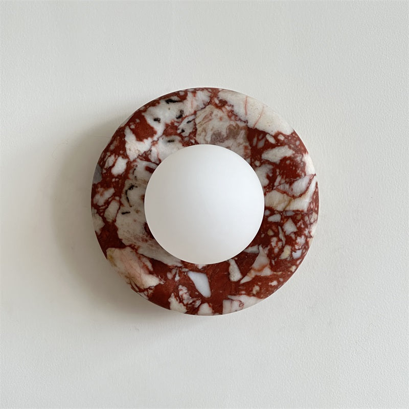 Round Marble Wall Light with Opal Glass Globe - Arrielight