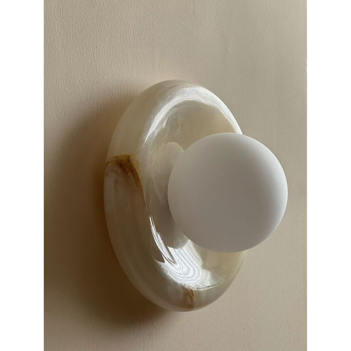 Round Marble Wall Light with Opal Glass Globe - Arrielight