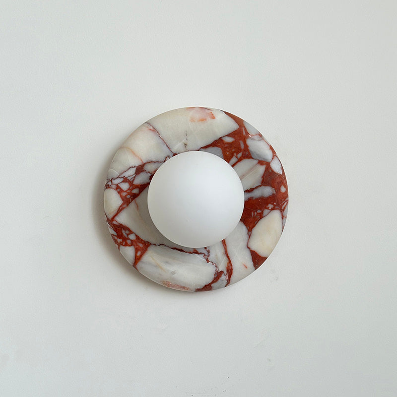 Round Marble Wall Light with Opal Glass Globe - Arrielight