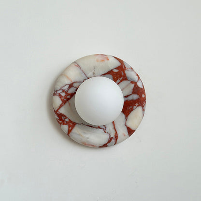 Round Marble Wall Light with Opal Glass Globe - Arrielight