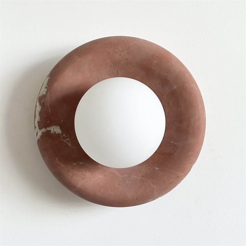 Round Marble Wall Light with Opal Glass Globe - Arrielight