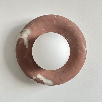Round Marble Wall Light with Opal Glass Globe - Arrielight