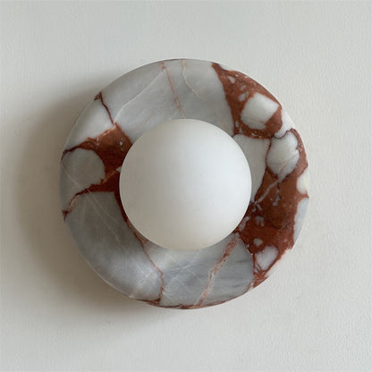 Round Marble Wall Light with Opal Glass Globe - Arrielight