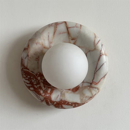Round Marble Wall Light with Opal Glass Globe - Arrielight