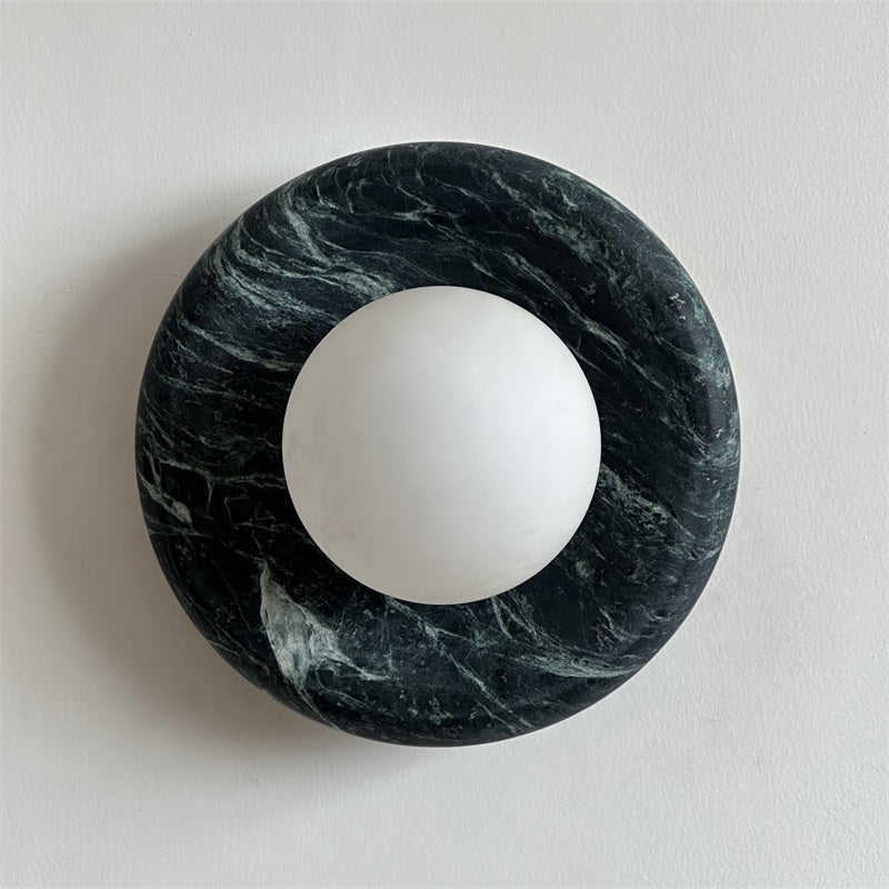Round Marble Wall Light with Opal Glass Globe - Arrielight