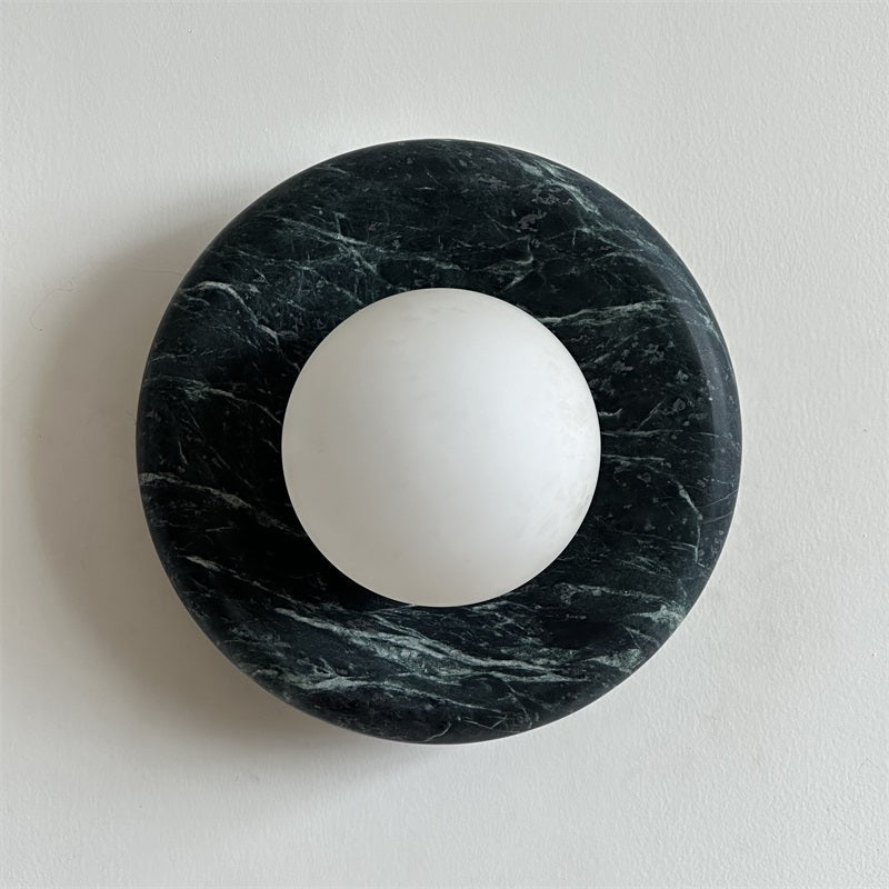Round Marble Wall Light with Opal Glass Globe - Arrielight