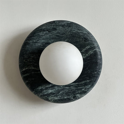 Round Marble Wall Light with Opal Glass Globe - Arrielight