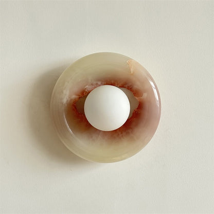 Round Marble Wall Light with Opal Glass Globe - Arrielight