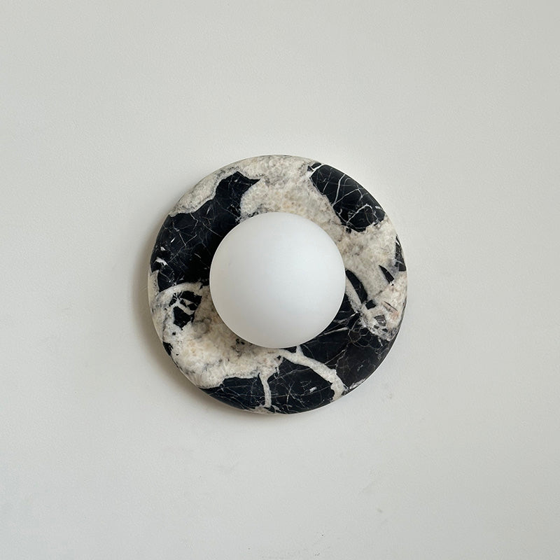 Round Marble Wall Light with Opal Glass Globe - Arrielight