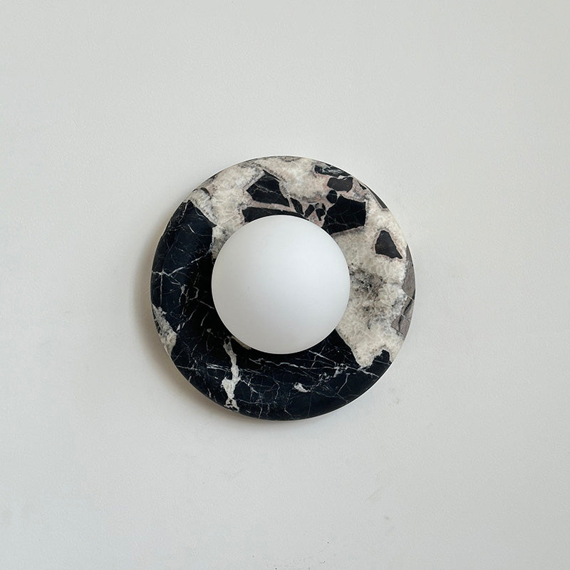 Round Marble Wall Light with Opal Glass Globe - Arrielight