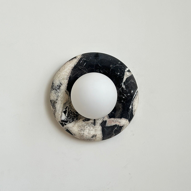 Round Marble Wall Light with Opal Glass Globe - Arrielight