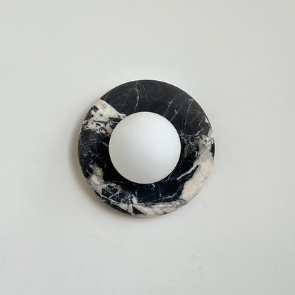 Round Marble Wall Light with Opal Glass Globe - Arrielight