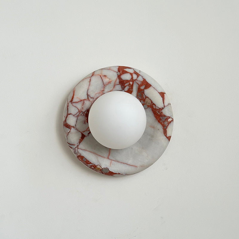 Round Marble Wall Light with Opal Glass Globe - Arrielight