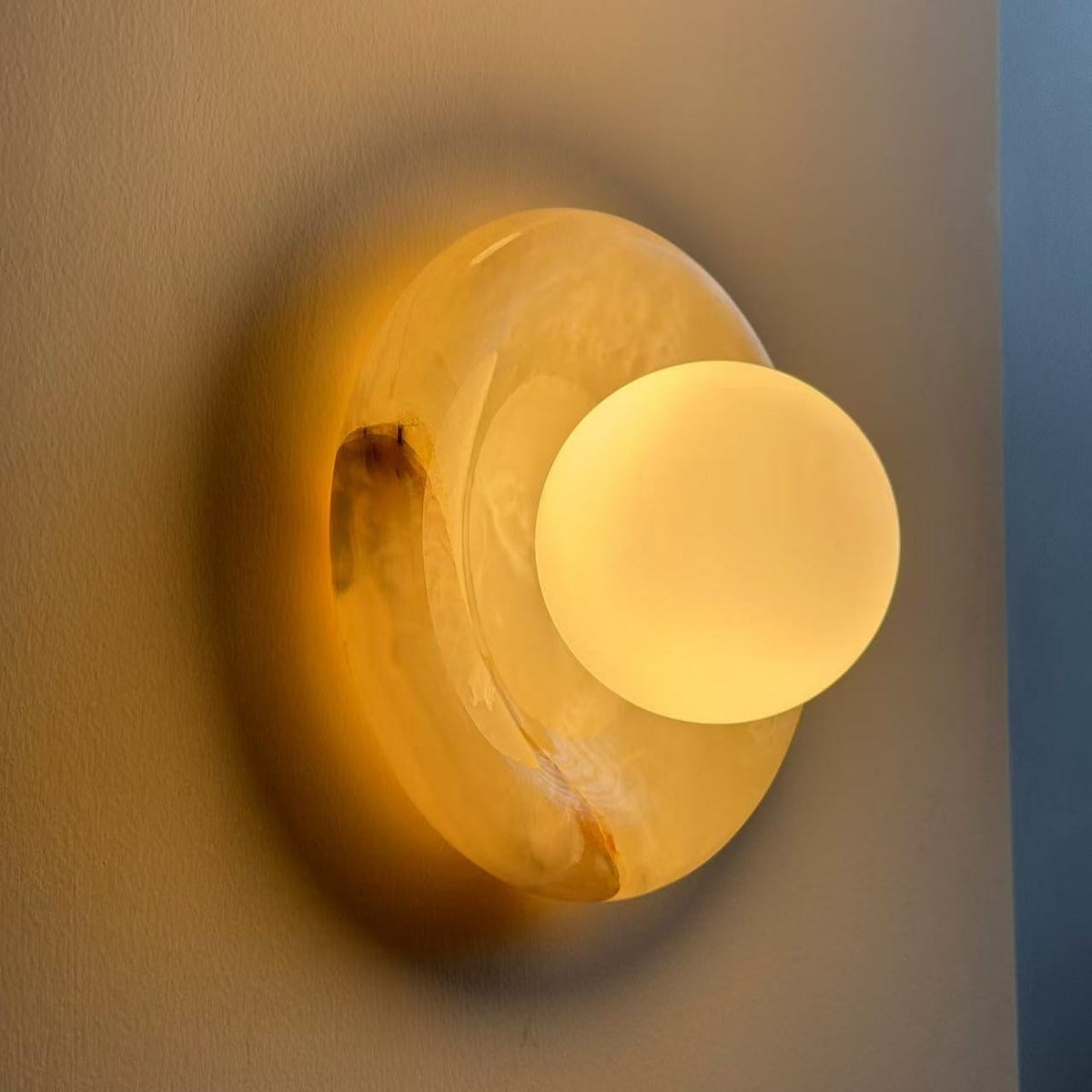 Round Marble Wall Light with Opal Glass Globe - Arrielight