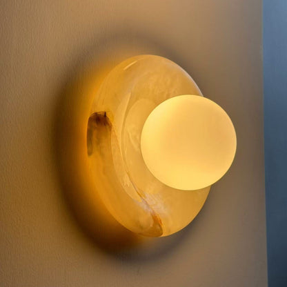 Round Marble Wall Light with Opal Glass Globe - Arrielight