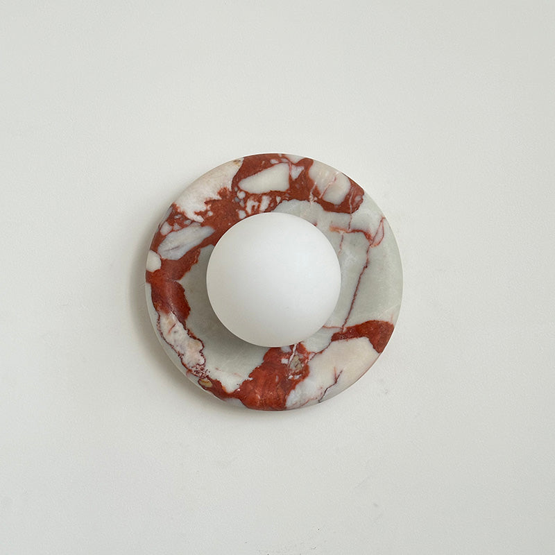 Round Marble Wall Light with Opal Glass Globe - Arrielight