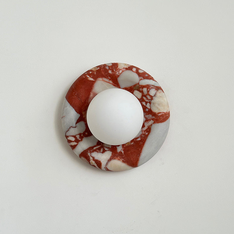Round Marble Wall Light with Opal Glass Globe - Arrielight