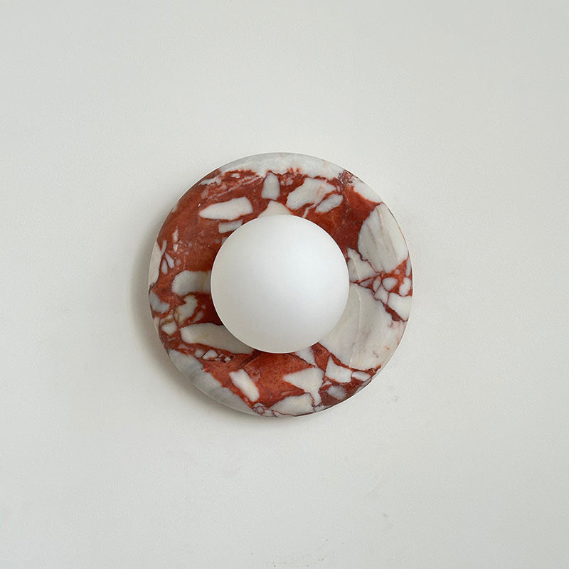 Round Marble Wall Light with Opal Glass Globe - Arrielight