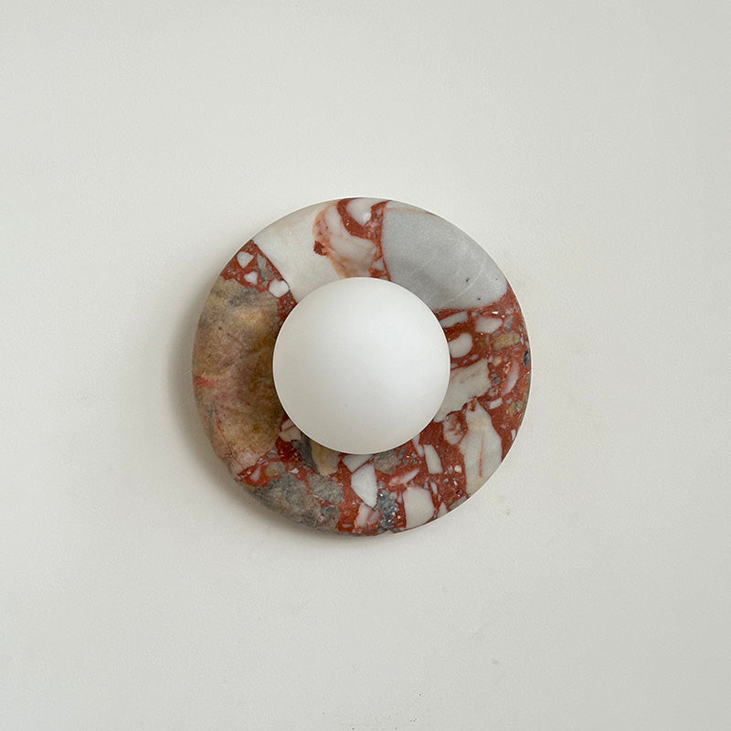 Round Marble Wall Light with Opal Glass Globe - Arrielight