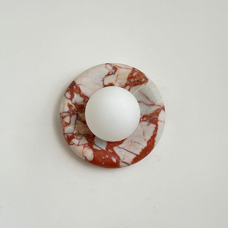 Round Marble Wall Light with Opal Glass Globe - Arrielight