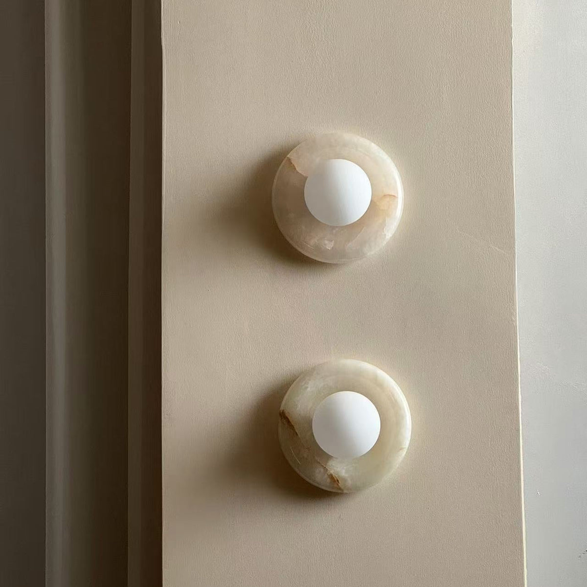 Round Marble Wall Light with Opal Glass Globe - Arrielight