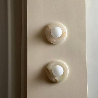 Round Marble Wall Light with Opal Glass Globe - Arrielight