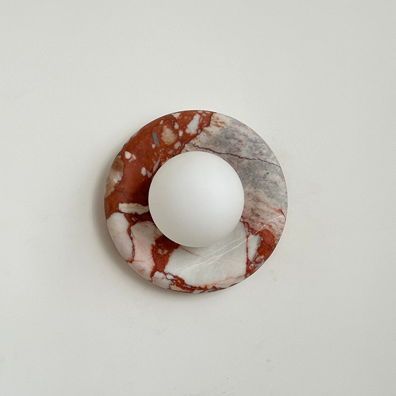 Round Marble Wall Light with Opal Glass Globe - Arrielight