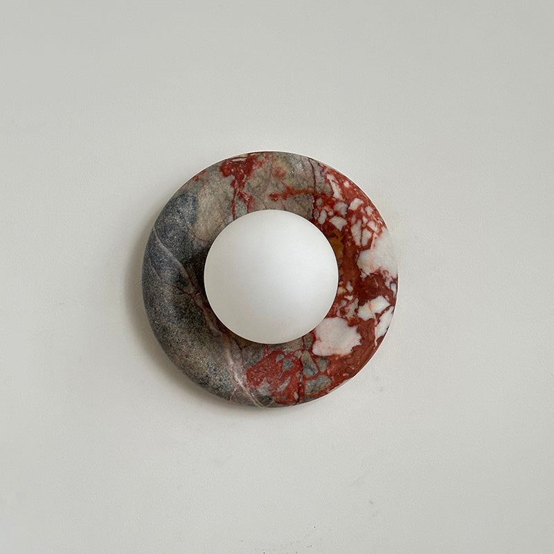 Round Marble Wall Light with Opal Glass Globe - Arrielight